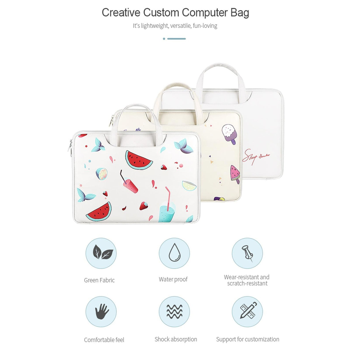 13.3 Inch Lightweight Printed Laptop Bag in Pu Material - Ice Cream