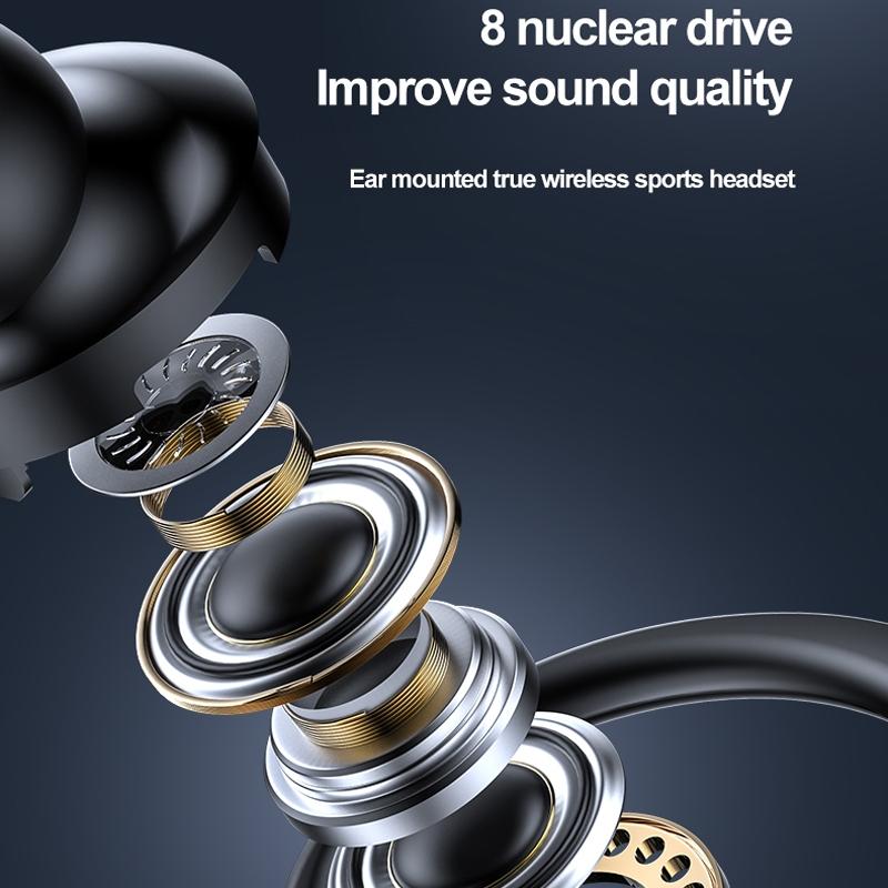 Wireless Hanging Ear Sports Earphone with True Sound - Black