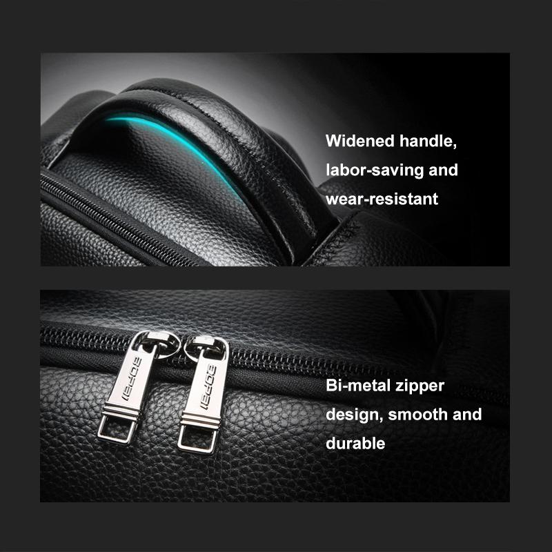 Large-capacity Business Laptop Backpack with Usb & Type-c Port - Black First-layer Cowhide