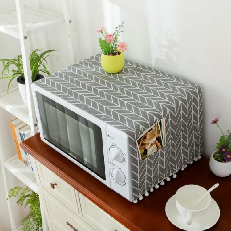 Universal Cotton Linen Microwave Dust Cover - Gray Arrow