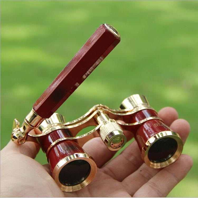 Chrome Double Cylinder Telescope with Handle - 3 x 25 Lady - Wine Red