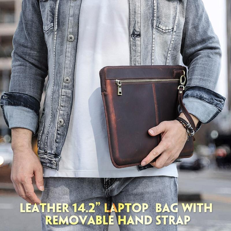 14.2 Inch Leather Laptop Sleeve for Macbook Pro - Black - Brown