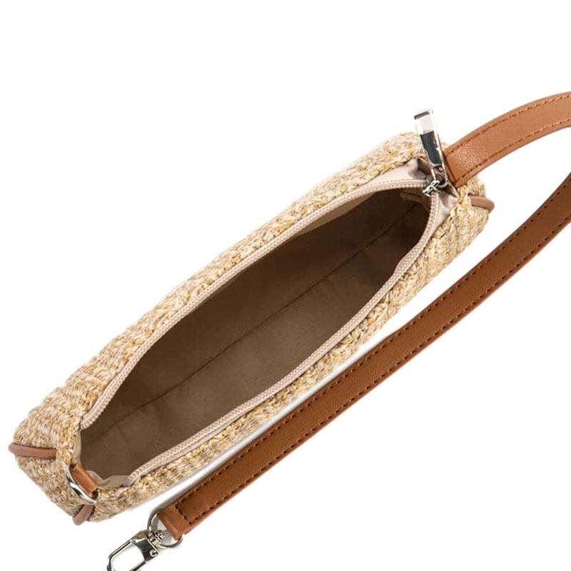 Khaki Woven Straw Shoulder Bag For Women