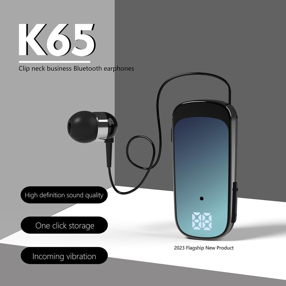 K65 Wireless Business Earbuds - Retractable Cable - Black