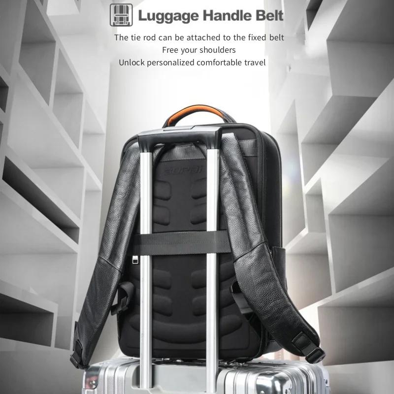 Large Capacity Cowhide Laptop Backpack with Usb & Type-c Port