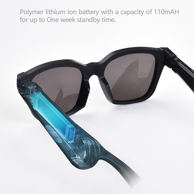 Waterproof Bluetooth Glasses Earphone - Mini Binaural Smart Call - Black Sunglasses