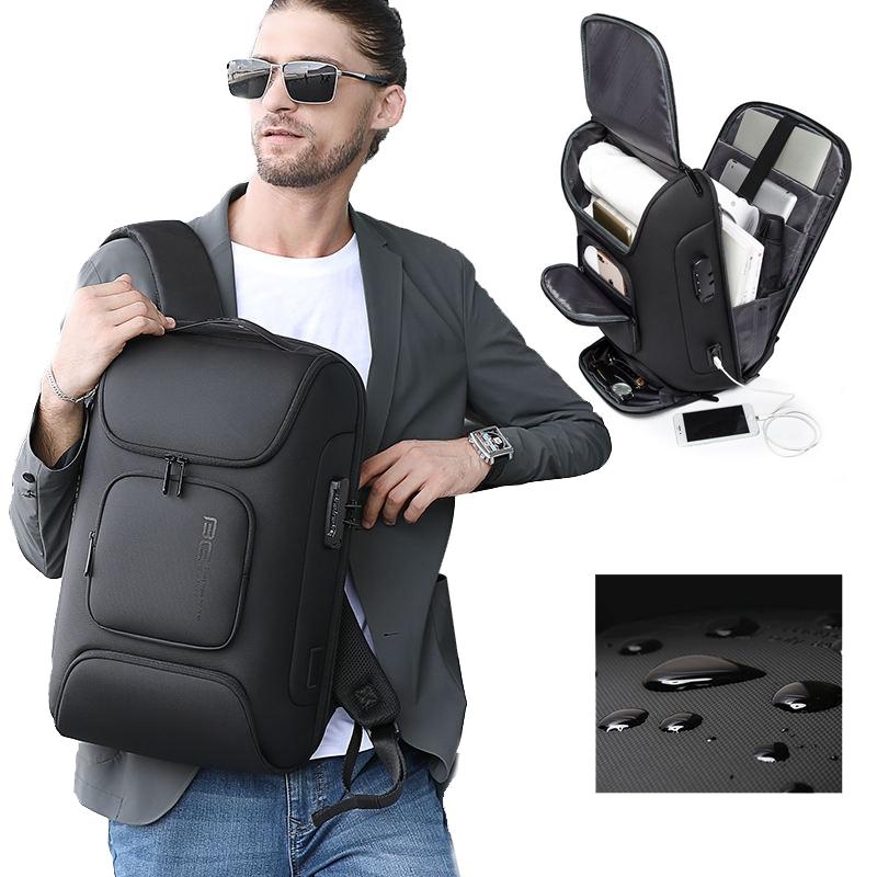 Waterproof Antitheft Men Backpack for 15.6 Laptop - Travel Ready - Black