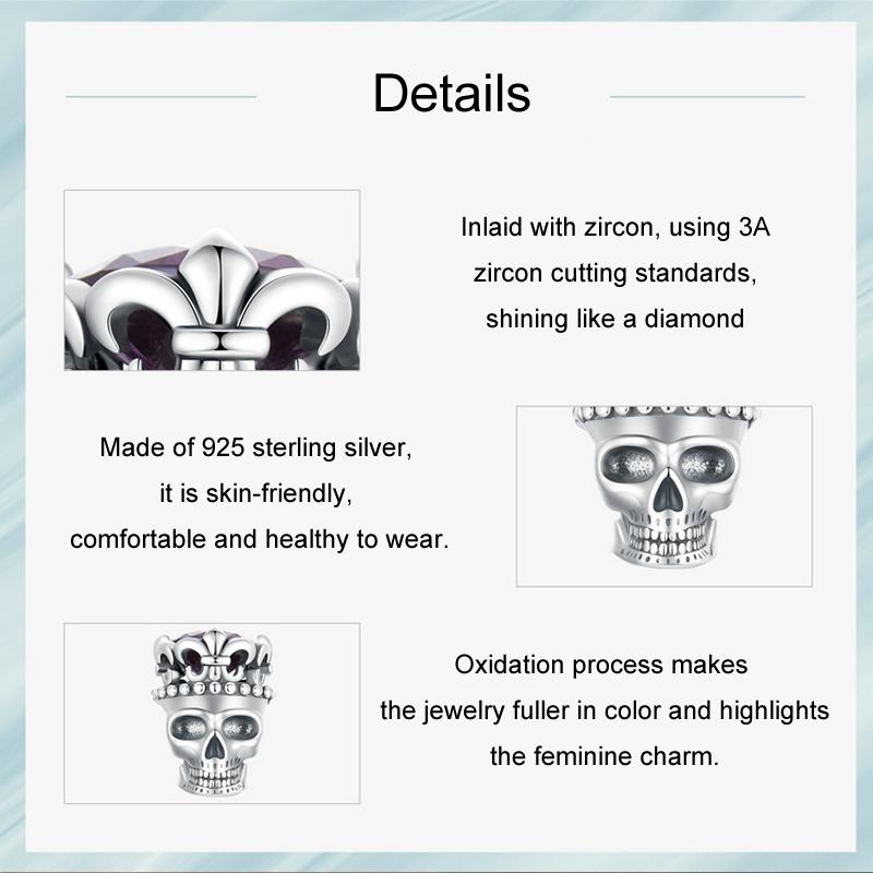 925 Sterling Silver Halloween Skull Beads