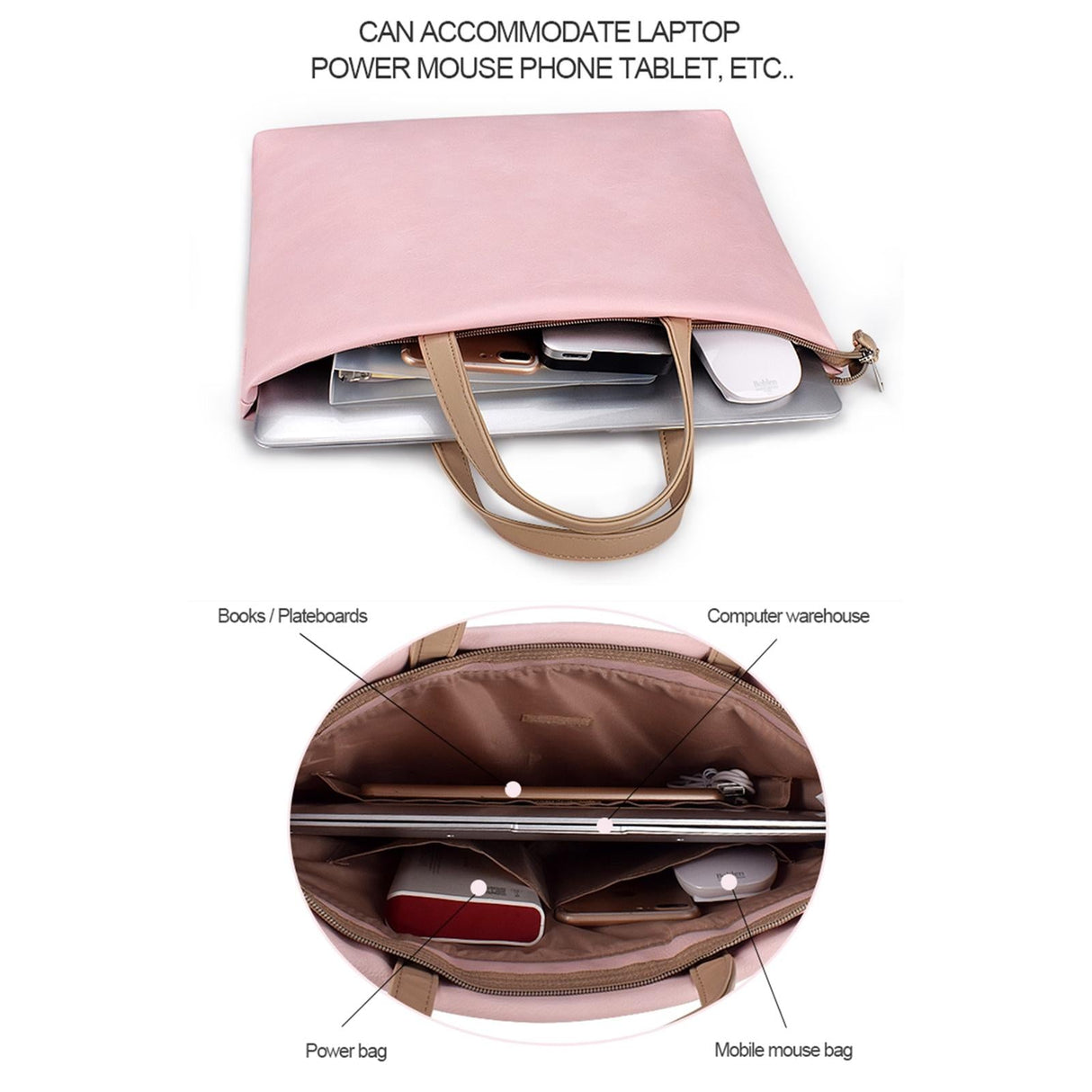 13.3 Inch Lightweight Laptop Bag with Detachable Strap - Pink
