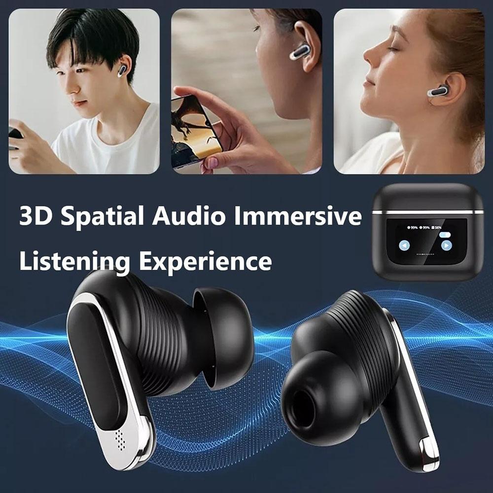 Wireless Bluetooth Earphones with Touch Screen and Active Noise Reduction - Black