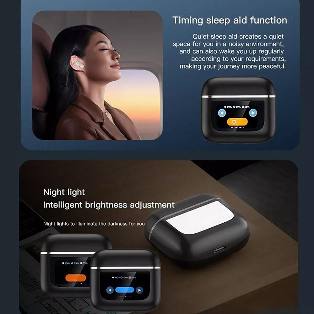 Wireless Bluetooth Earphones with Touch Screen and Active Noise Reduction - Black