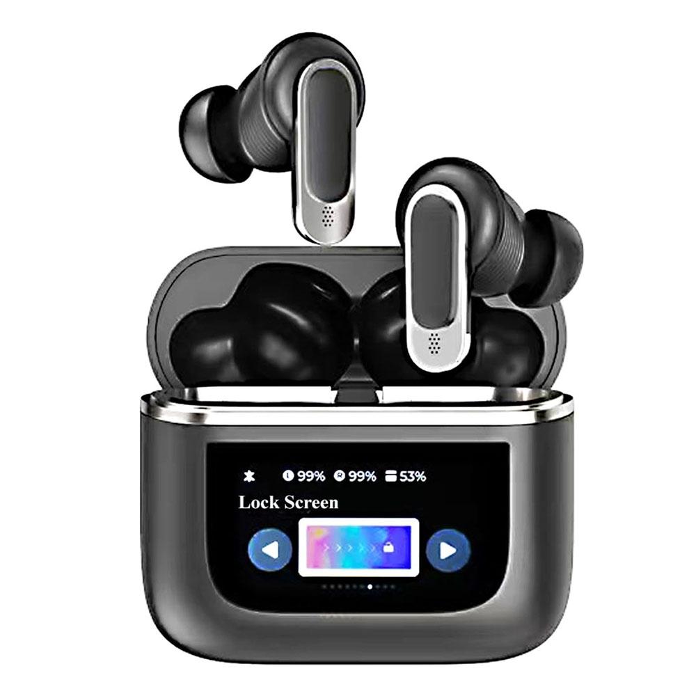 Wireless Bluetooth Earphones with Touch Screen and Active Noise Reduction - Black