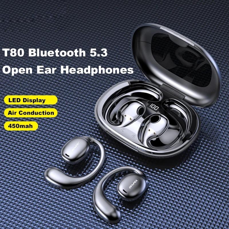 Black T80 Sport Tws Bluetooth Earbuds with Air Conduction