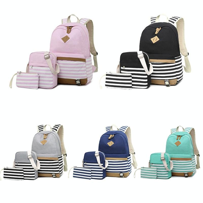 Printed Canvas Backpack Set - 3 Pieces - Green