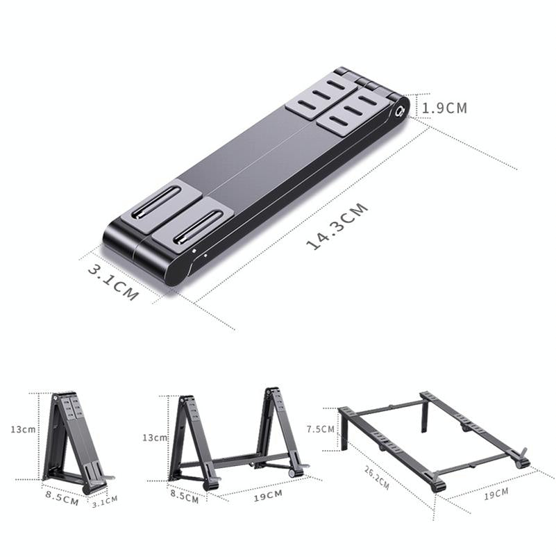 Foldable Aluminum 3-in-1 Phone Tablet Stand - Portable Storage - Grey