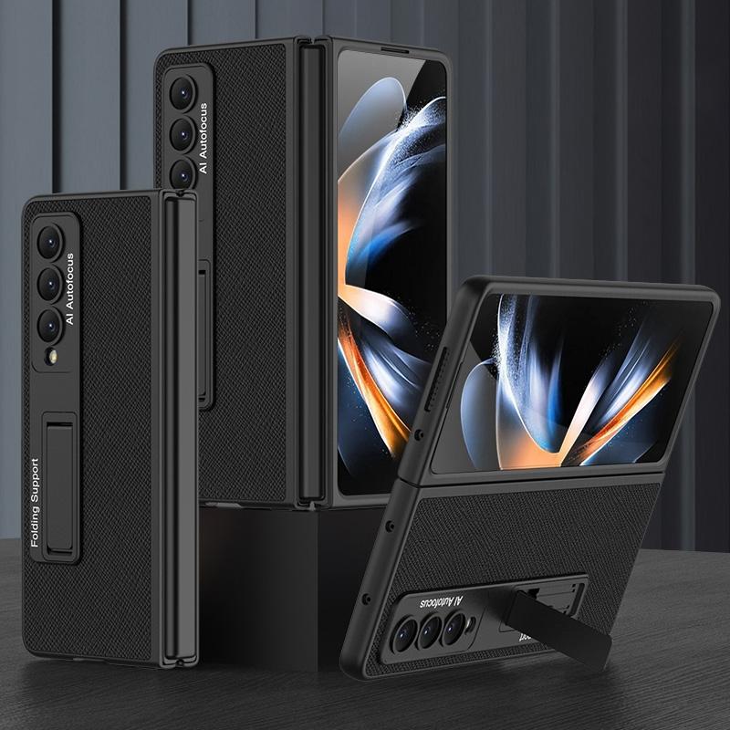 For Samsung Galaxy Z Fold4 5G Leather Case With Stand - Ultra Thin - Cross Texture