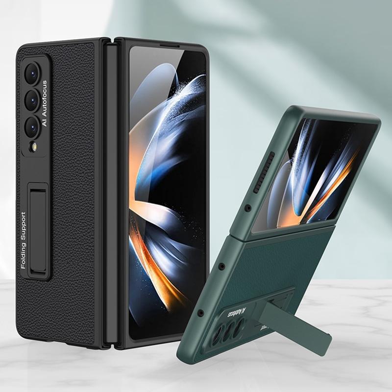 For Samsung Galaxy Z Fold4 5G Leather Case With Stand - Ultra Thin - Cross Texture