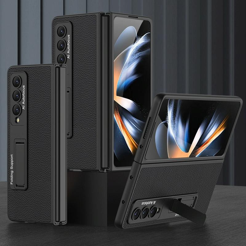 For Samsung Galaxy Z Fold4 5G Leather Case With Stand - Ultra Thin - Cross Texture