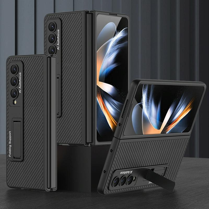 For Samsung Galaxy Z Fold4 5G Leather Case With Stand - Ultra Thin - Cross Texture