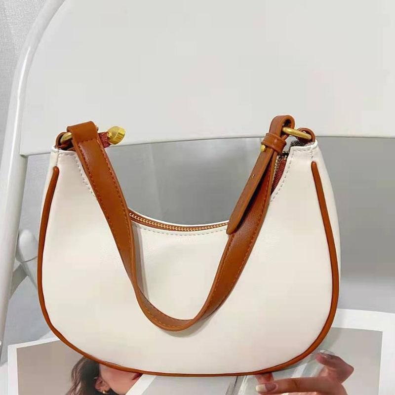 Stylish Crescent Shoulder Bag For Women - Beige With Brown