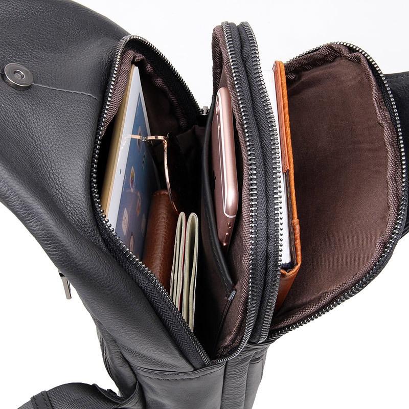Stylish Cowhide Chest Bag For Men - Black