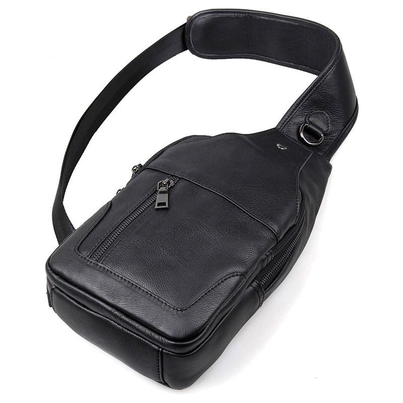 Stylish Cowhide Chest Bag For Men - Black
