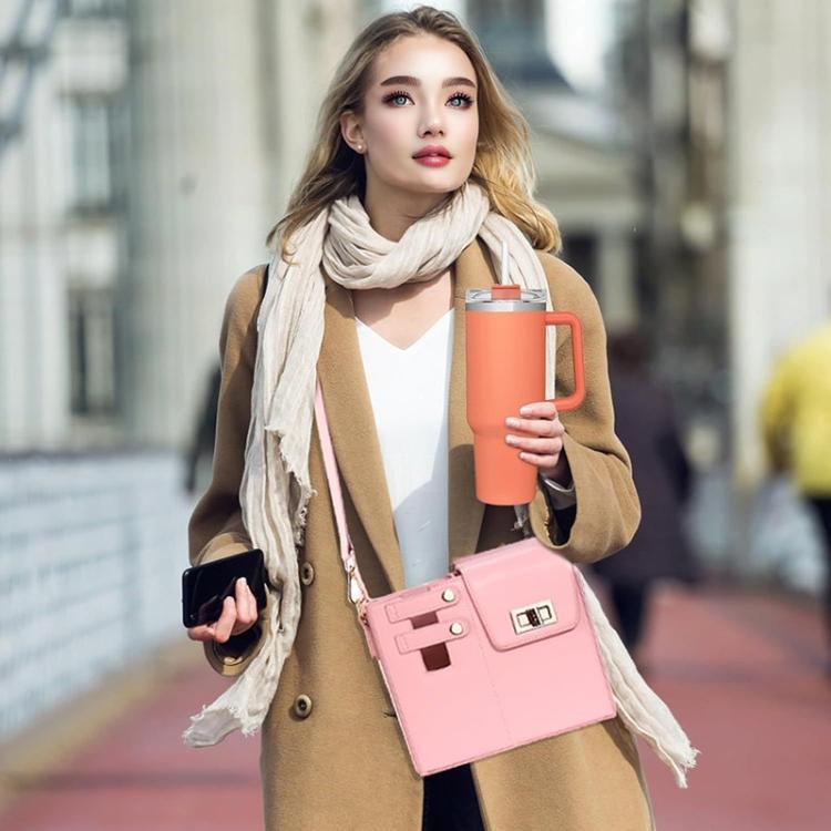 Leather Shoulder Bag For Water Bottles Fits Most Brands - Pink