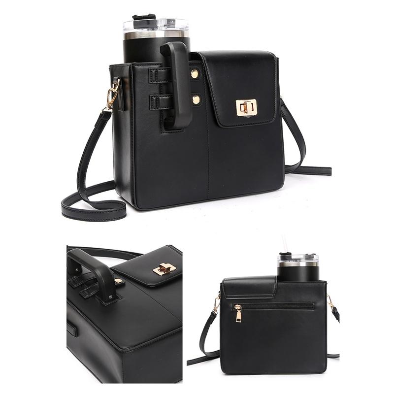 Leather Shoulder Bag For Water Bottles Fits Most Brands - Pink