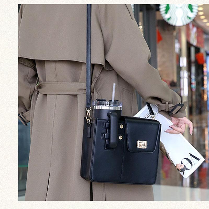 Leather Shoulder Bag For Water Bottles Fits Most Brands - Pink