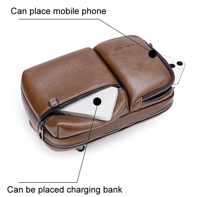 Large Capacity Men Crossbody Bag Casual Pu Messenger - Black