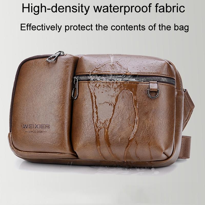 Large Capacity Men Crossbody Bag Casual Pu Messenger - Black