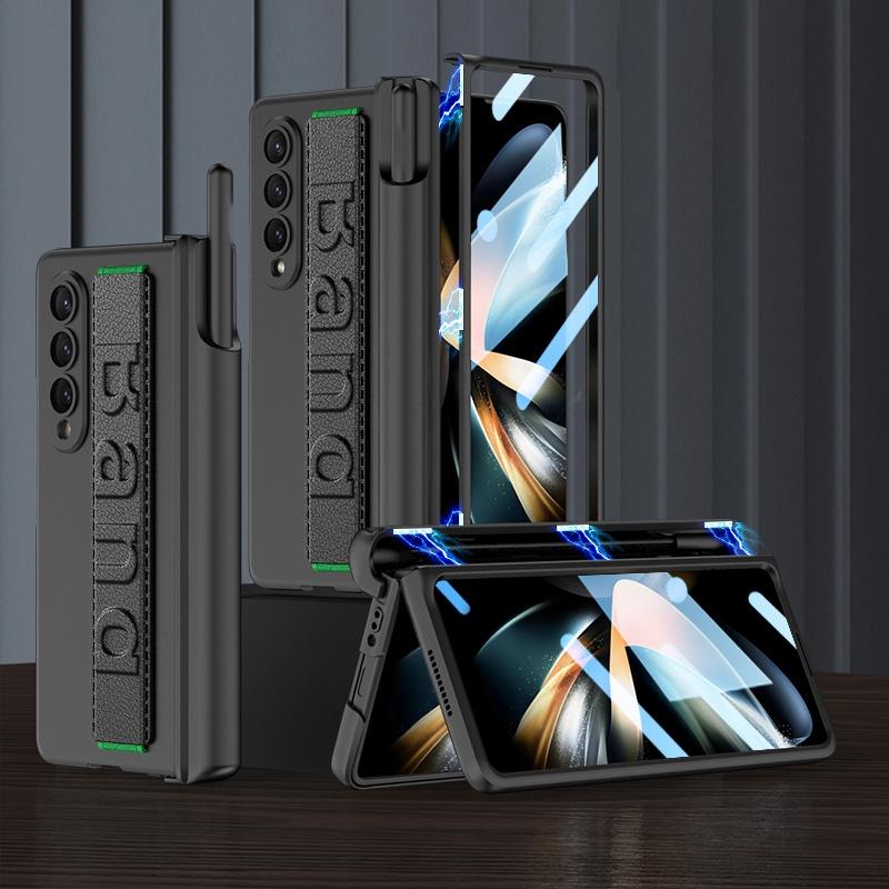 For Samsung Galaxy Z Fold4 5G Foldable Phone Case With Magnetic Hinge And Wrist Strap - Portable And Secure - Champagne Gold