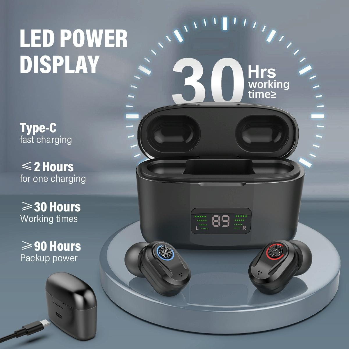 Digital Display In Ear Hearing Aid Earphone - Black