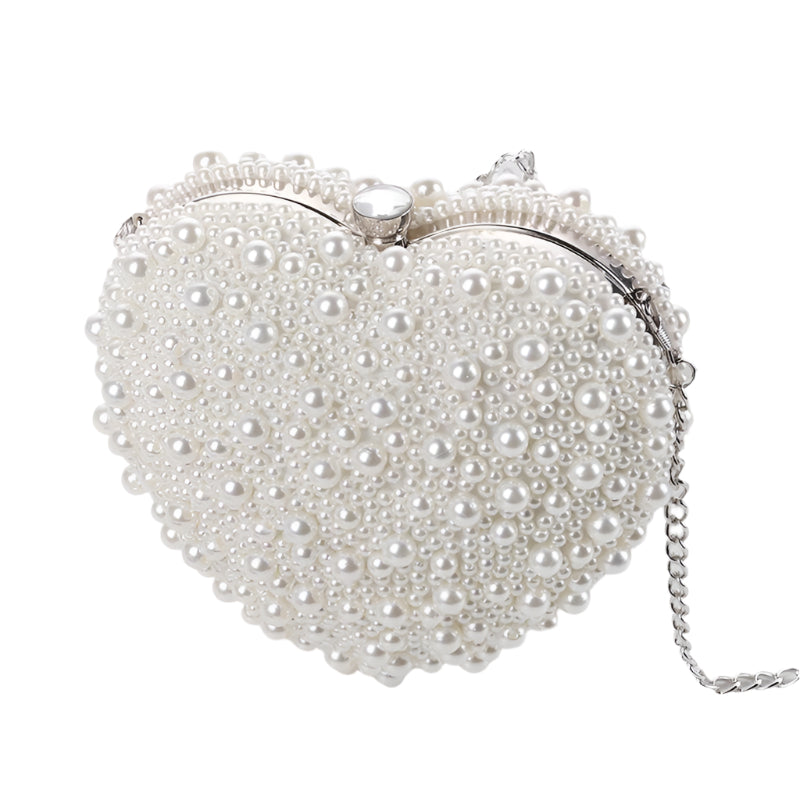 White Heart Shaped Evening Clutch With Chain