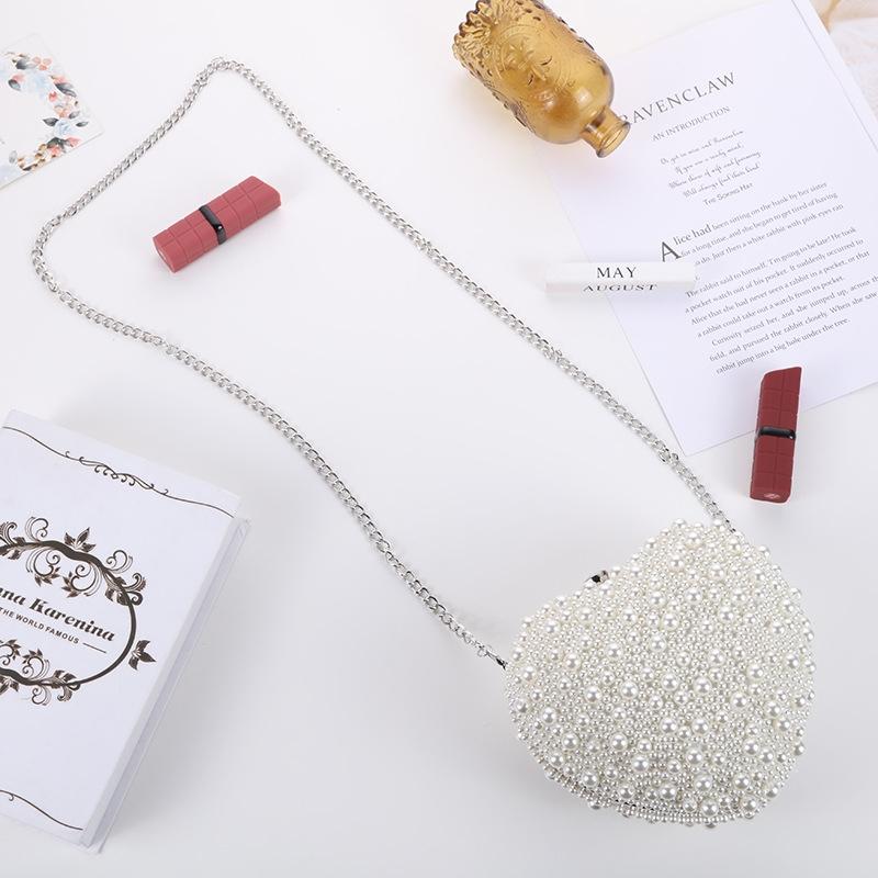 White Heart Shaped Evening Clutch With Chain