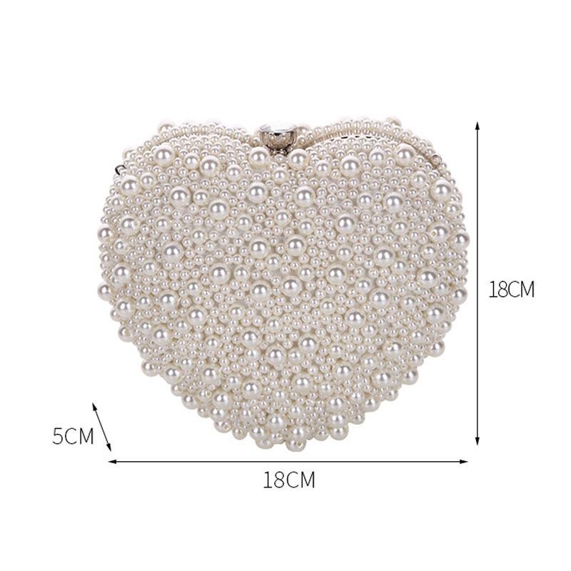 White Heart Shaped Evening Clutch With Chain