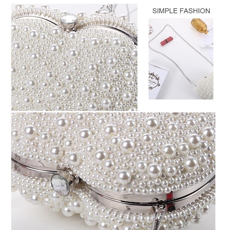 White Heart Shaped Evening Clutch With Chain