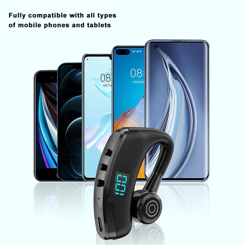 Wireless Bluetooth Headset with Digital Display and Charging Bin - Black