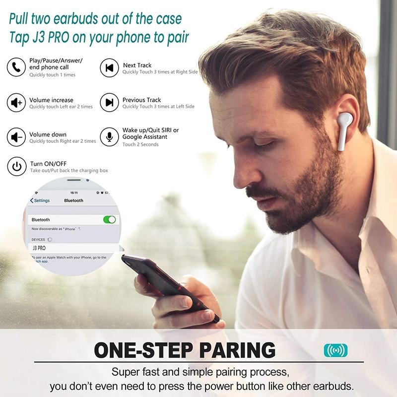 Waterproof Wireless Bluetooth Earbuds with Led Display and Hifi Sound - Black