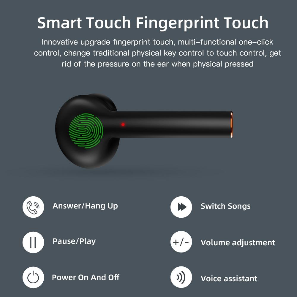 Waterproof Wireless Bluetooth Earbuds with Led Display and Hifi Sound - Black