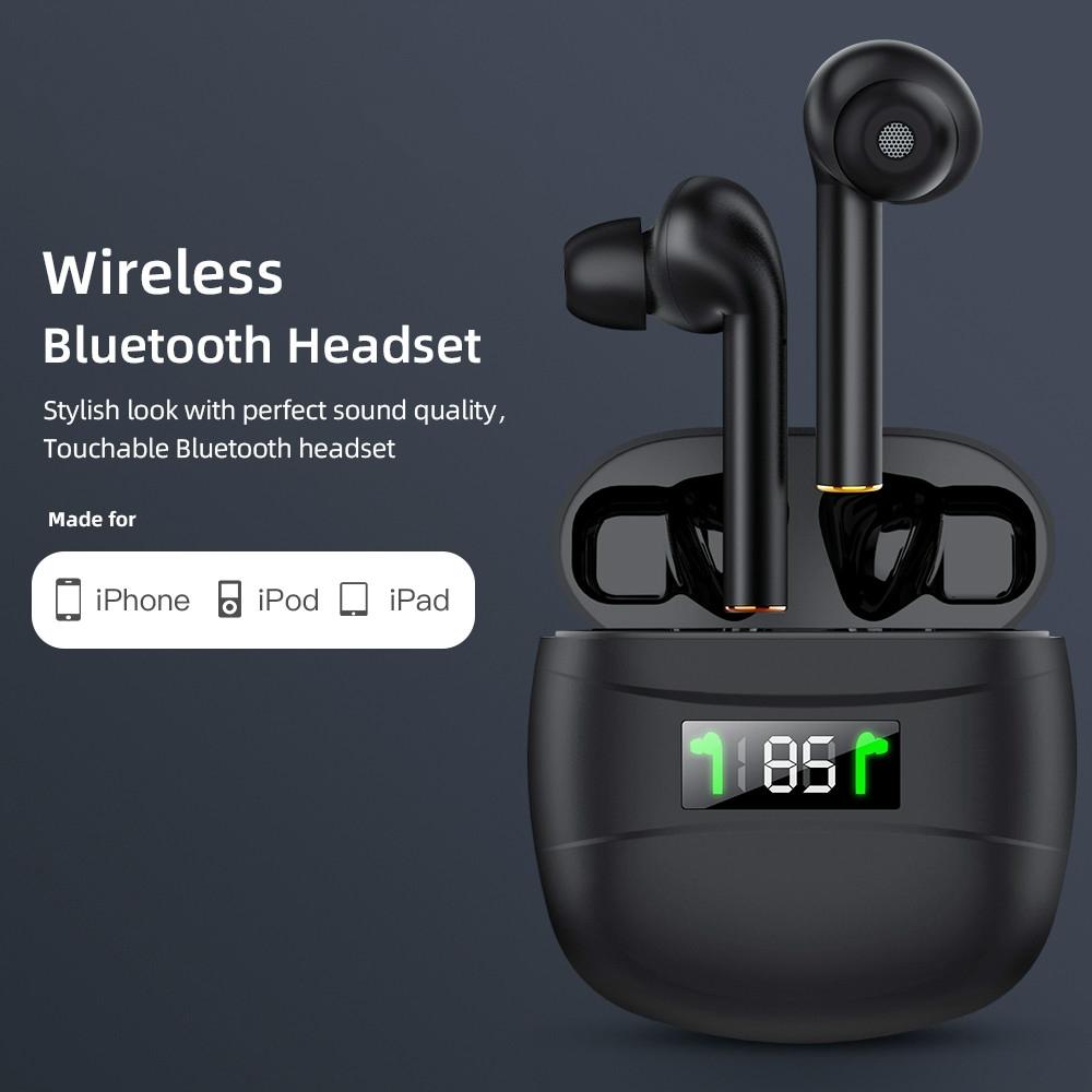 Waterproof Wireless Bluetooth Earbuds with Led Display and Hifi Sound - Black