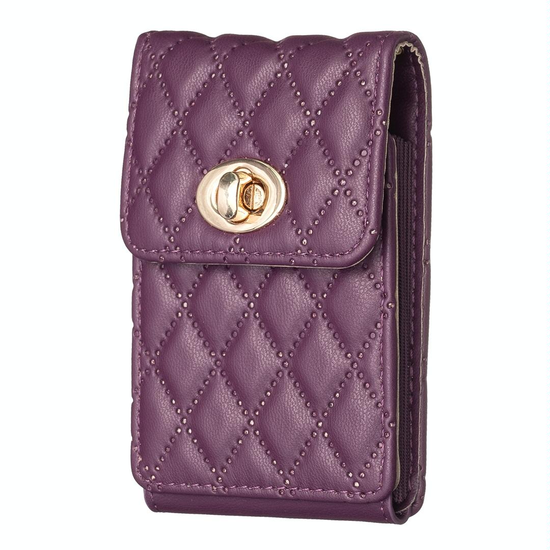 Vertical Card Bag With Metal Buckle For Mobile Phones - Dark Purple