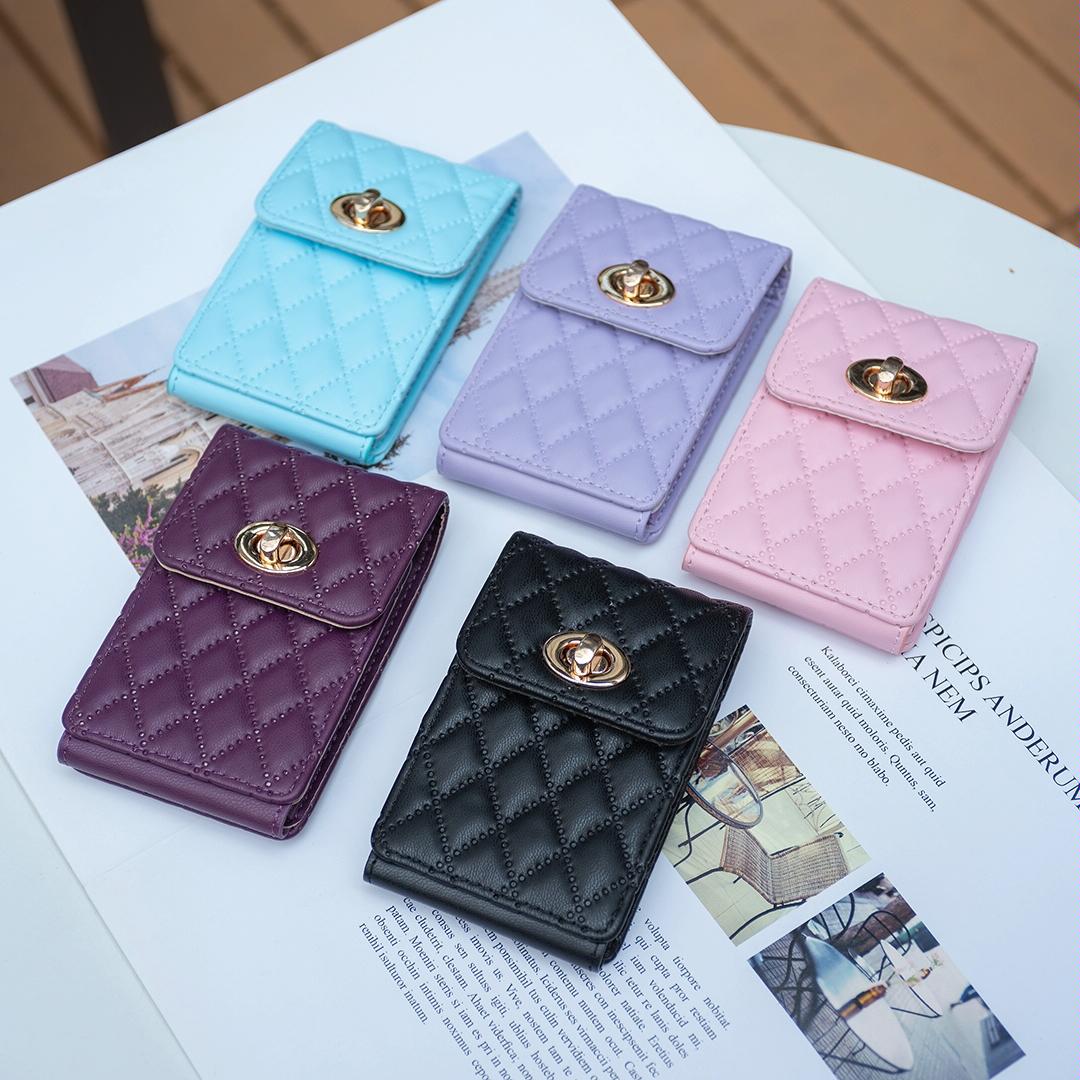 Vertical Card Bag With Metal Buckle For Mobile Phones - Dark Purple