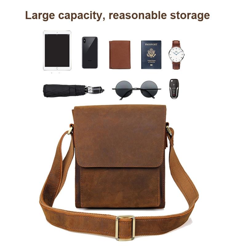 Rustic Leather Men Shoulder Bag - Black