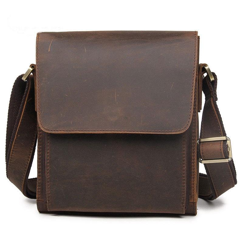 Rustic Leather Men Shoulder Bag - Black