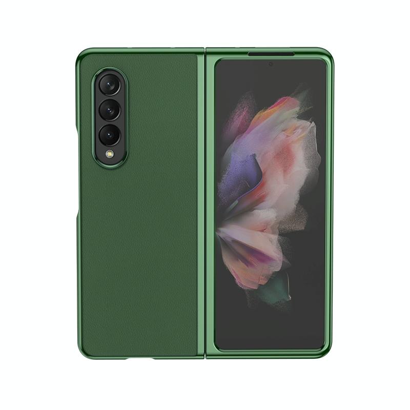 For Samsung Galaxy Z Fold4 5G Leather Folding Phone Case - Electroplated Finish - Black