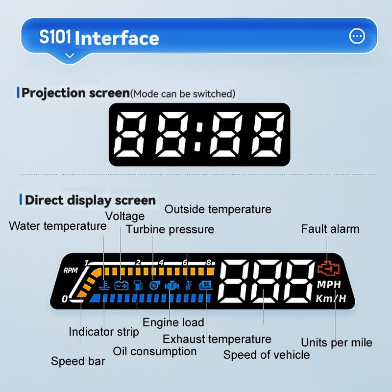 Vehicle Obd Head Up Display Multi Function Instrument For Oil Temp & Gearbox Monitoring - S100