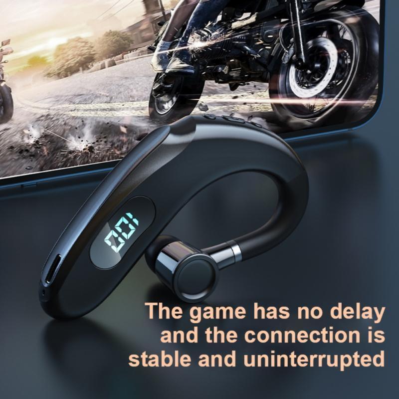 Wireless Bluetooth Earhook Earphones with Digital Display - Business Sports - Black