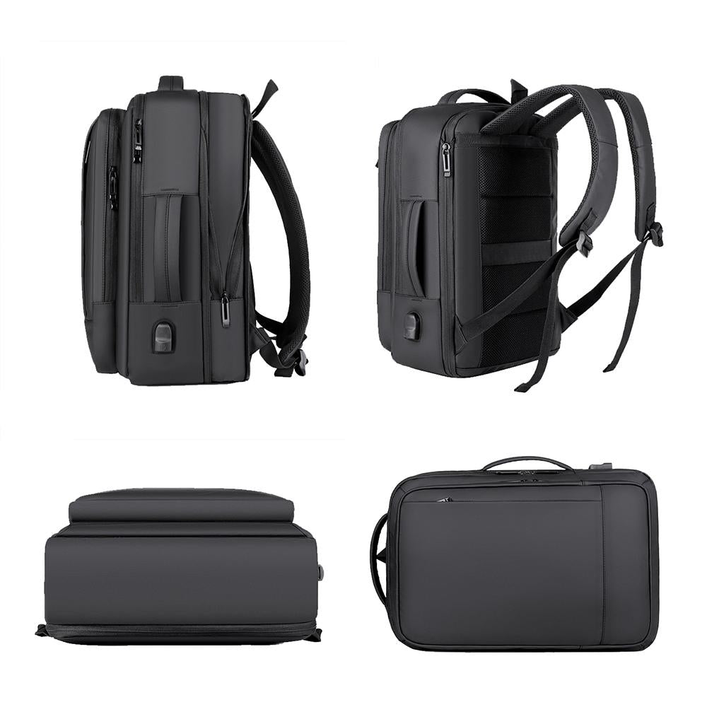 Waterproof Expandable Laptop Backpack with Usb Port - Black