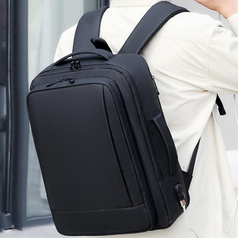 Waterproof Expandable Laptop Backpack with Usb Port - Black